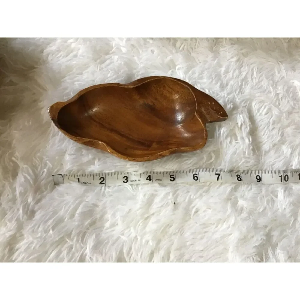 Mid Century Wooden Leaf Salad Bowl Set 5 Pc Vintage Primitive Serving Bowls